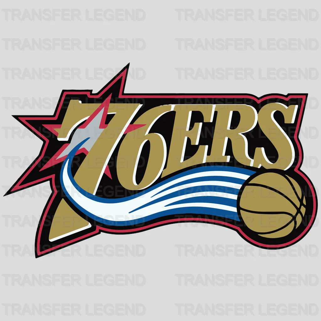 Philadelphia 76ers Vintage Swoosh & Gold Basketball Script NBA Design - DTF Heat Transfer