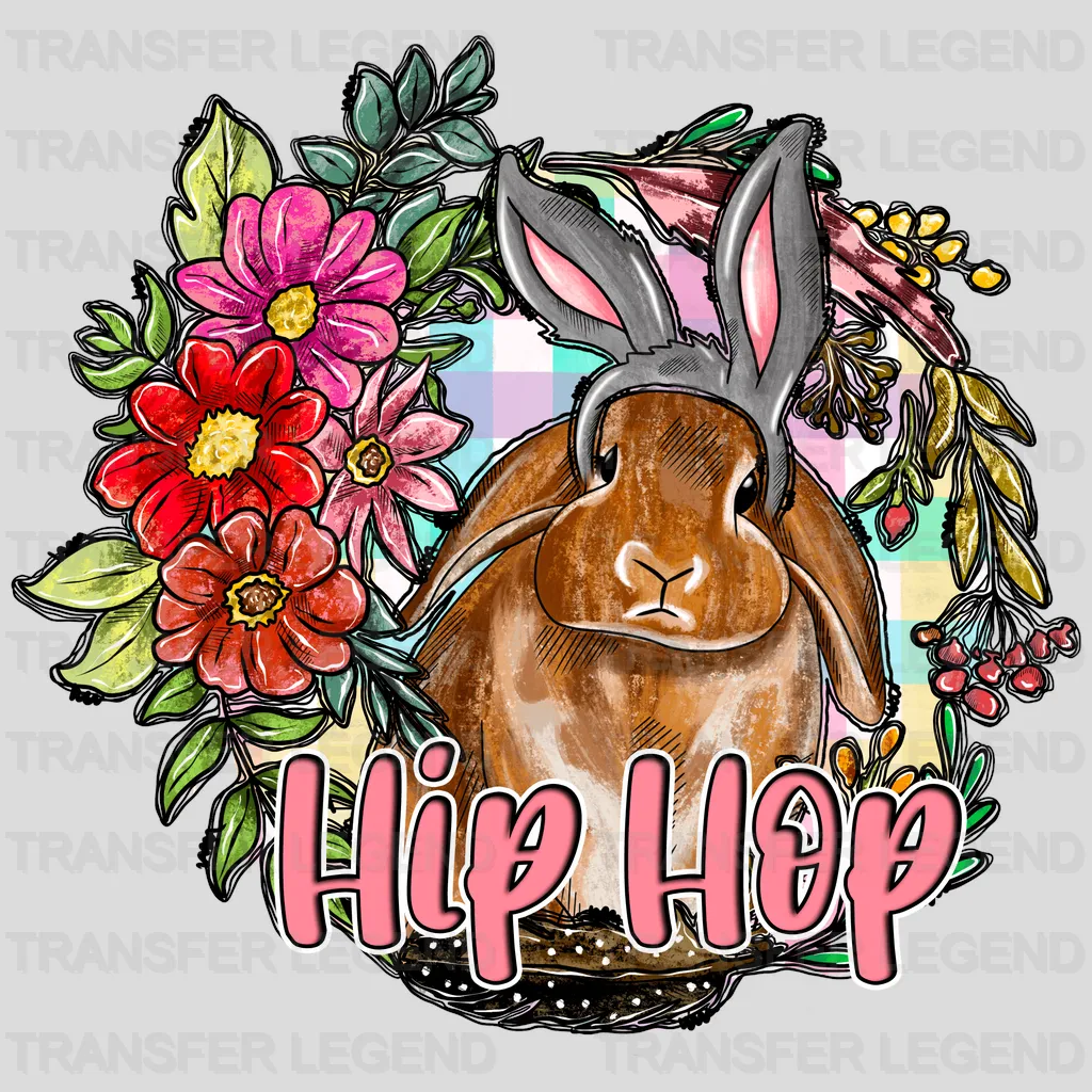 Hip Hop Floral Easter Bunny Design - DTF heat transfer - transferlegend