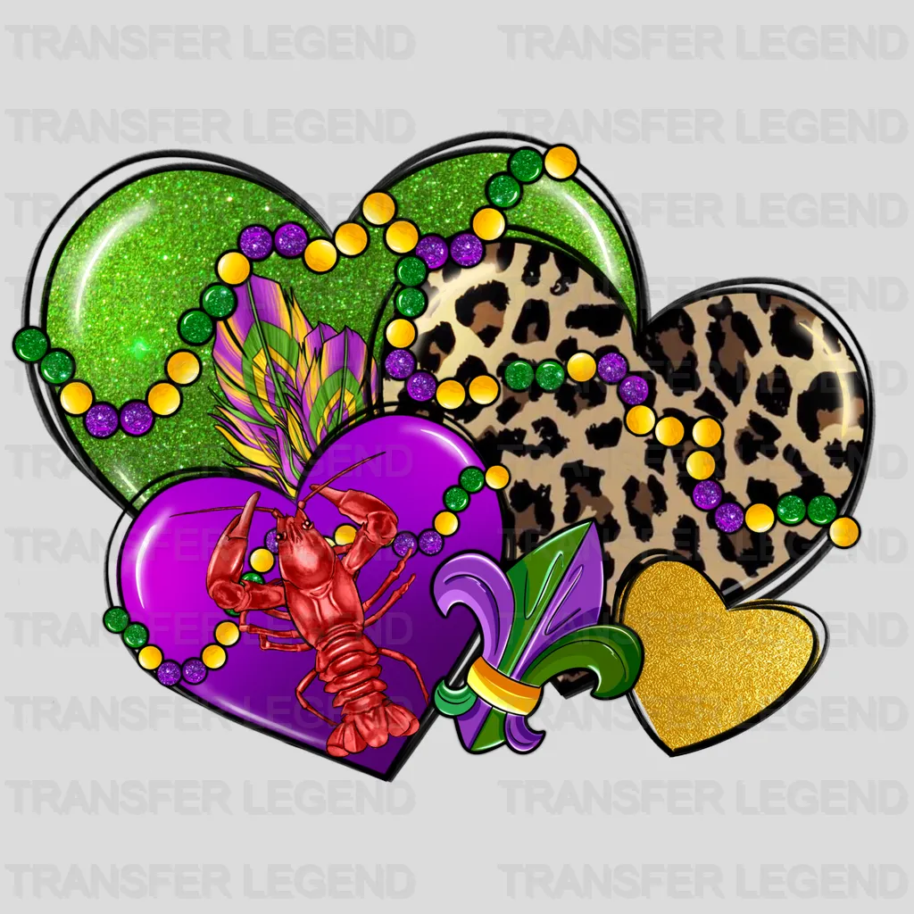 Mardi Gras Heart Crawfish Leopard Print Design- DTF heat transfer - transferlegend