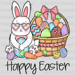 Happy Easter Bunny With Egg Basket Easter Design - DTF heat transfer - transferlegend