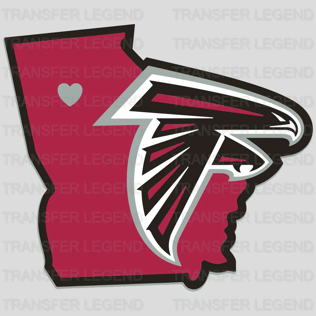 Atlanta Falcons Georgia State Outline Heart Logo NFL Design - DTF Heat Transfer