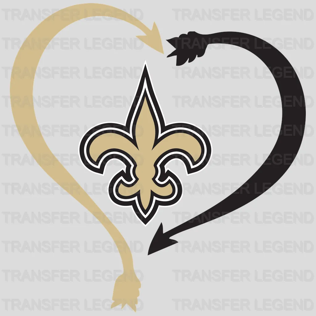 New Orleans Saints entwined hearts with fleur‑de‑lis center, NFL design - DTF Heat Transfer