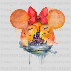 Disney Castle Mickey And Minnie Head Watercolor Design - DTF heat transfer - transferlegend