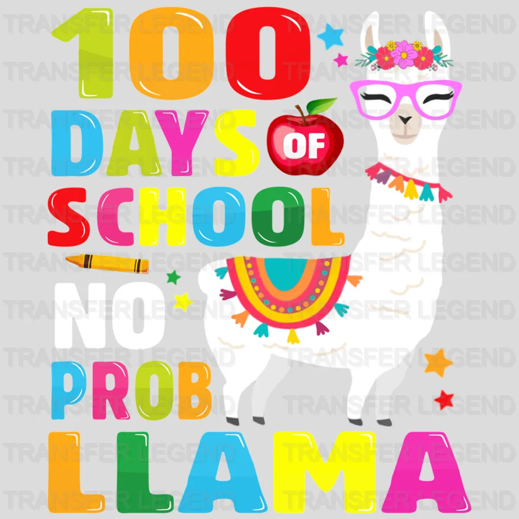 100 Days Of School Probllama - DTF heat transfer - transferlegend