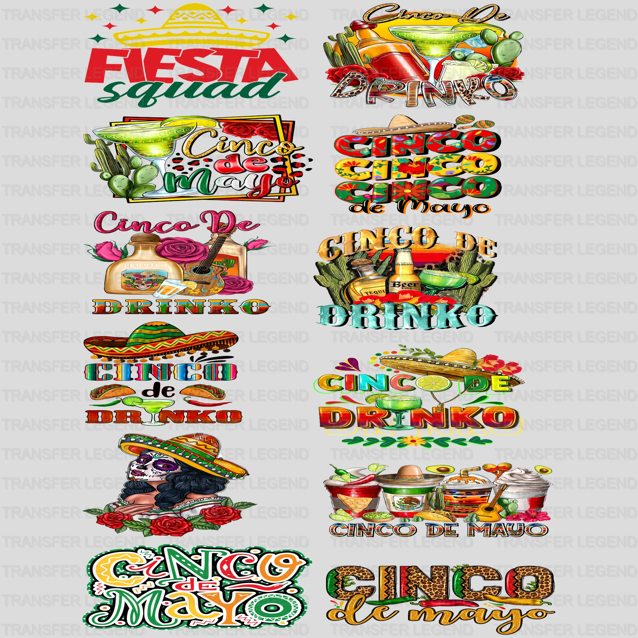 Cinco De Mayo Premade Gang sheet - 12 PCS 10 INCH (Bundle 4) - transferlegend