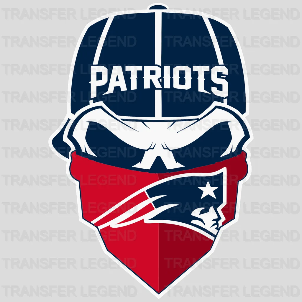 New England Patriots masked skull helmet alternative version, NFL design - DTF Heat Transfer