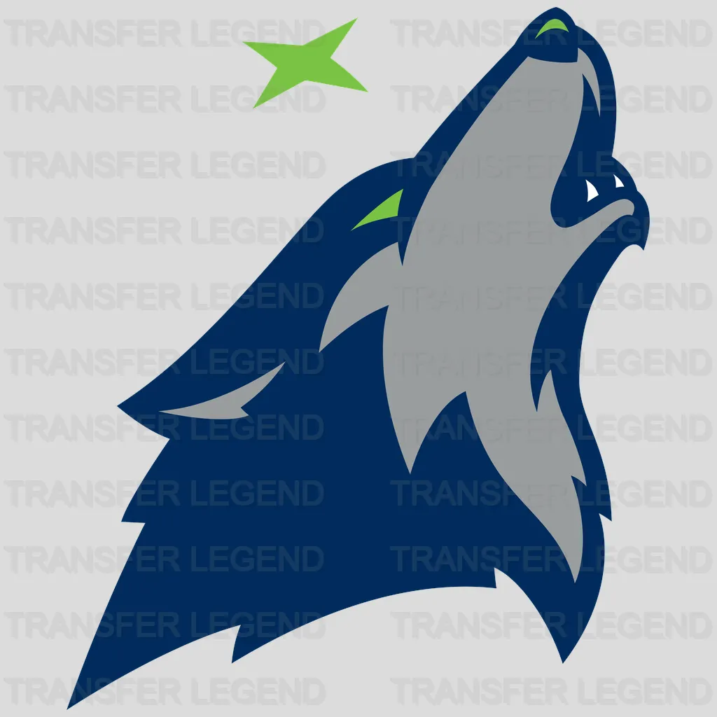 Minnesota Timberwolves Alternate Howling Wolf Head with Star NBA Design - DTF Heat Transfer