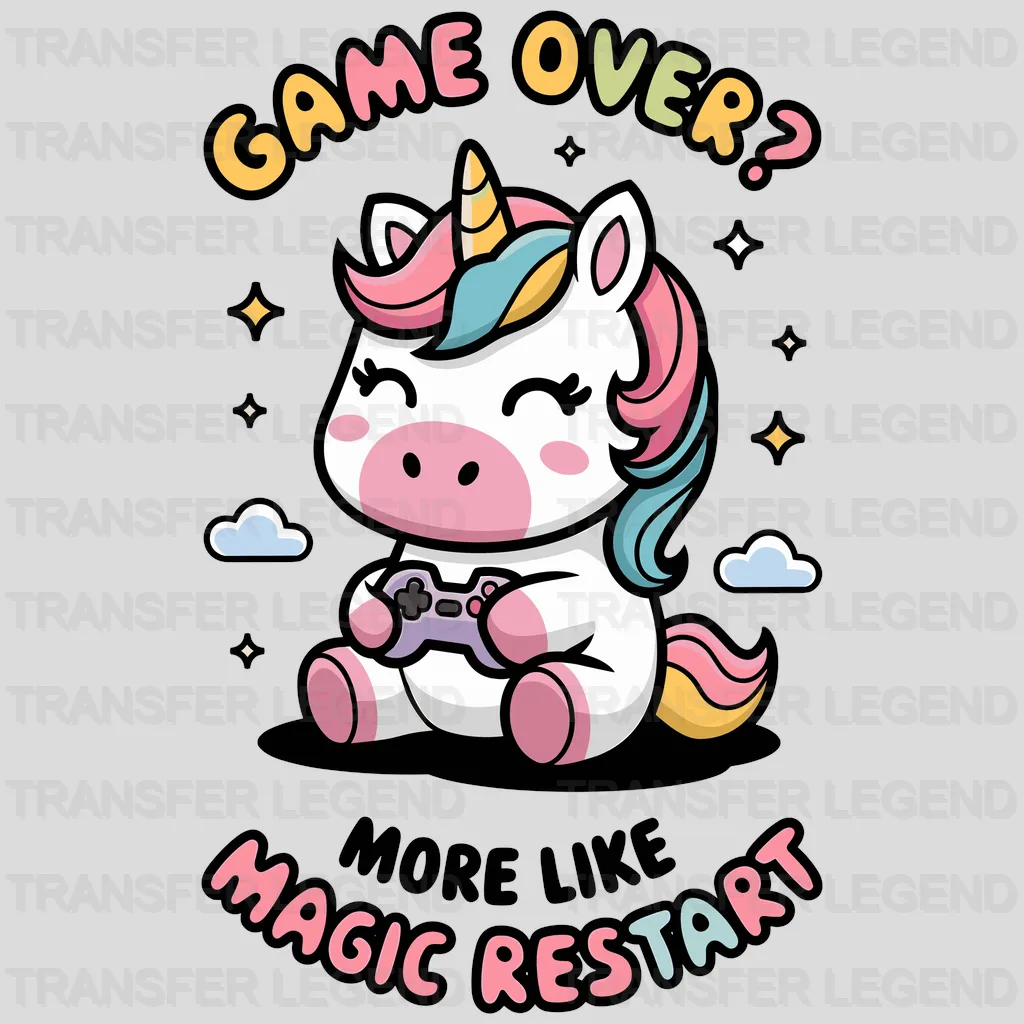 Game Over Unicorn Design - DTF Heat Transfers - transferlegend