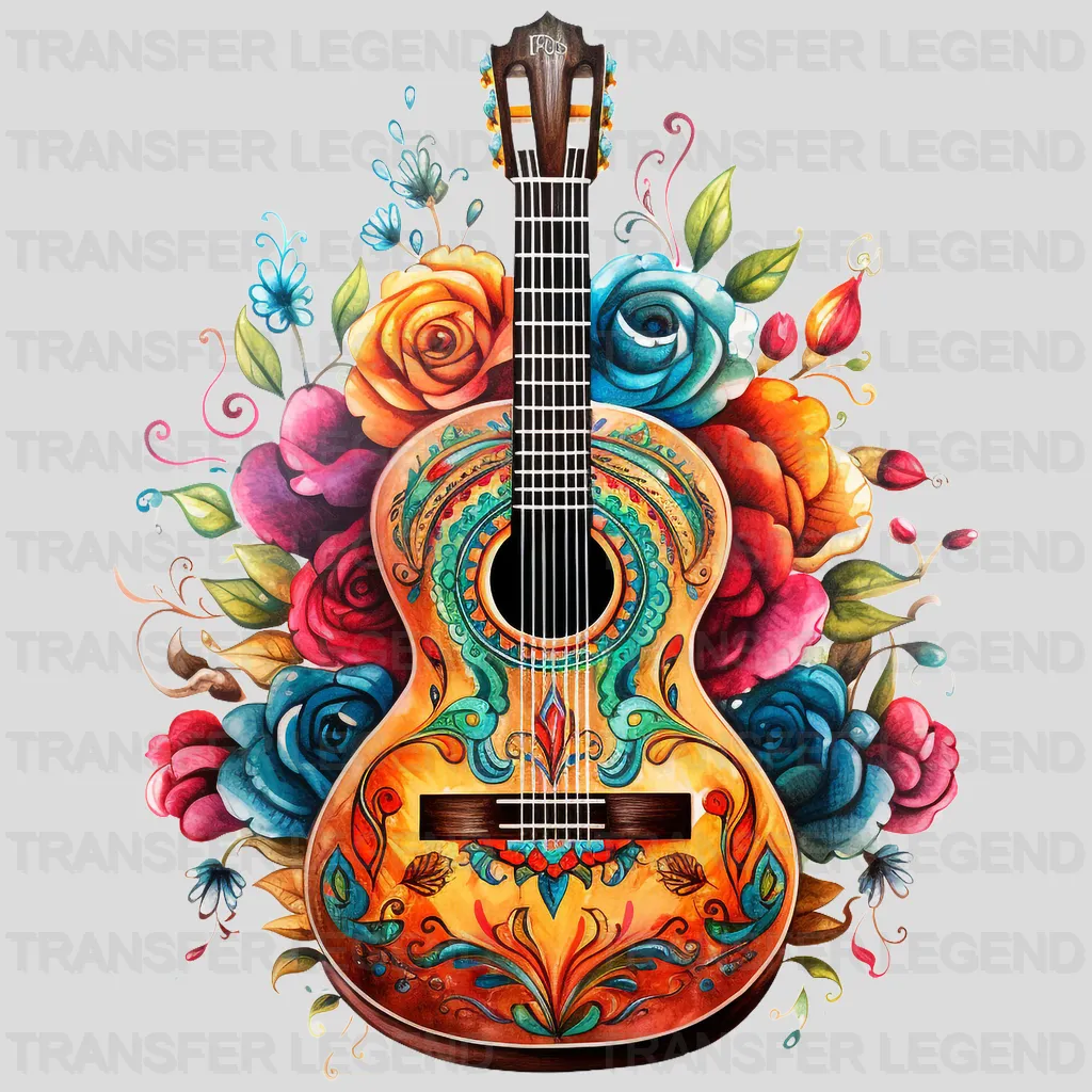 GUITAR WITH FLOWERS Design - DTF heat transfer - transferlegend