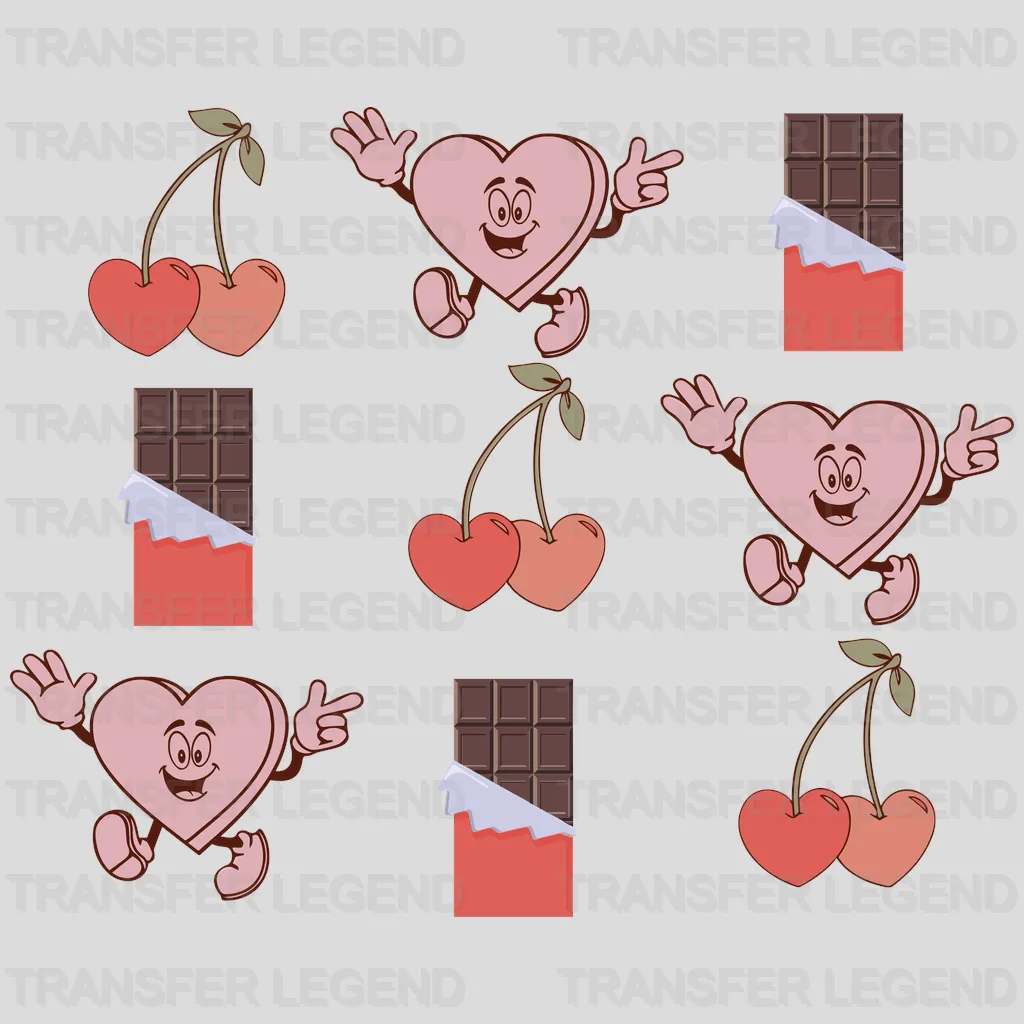 Hearts Cherry Chocolate Valentine's Day Design - DTF heat transfer - transferlegend