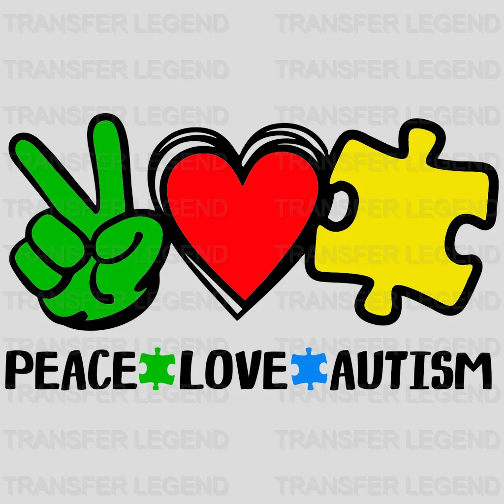 Peace Love Autism Puzzle Heart Design - DTF heat transfer - transferlegend