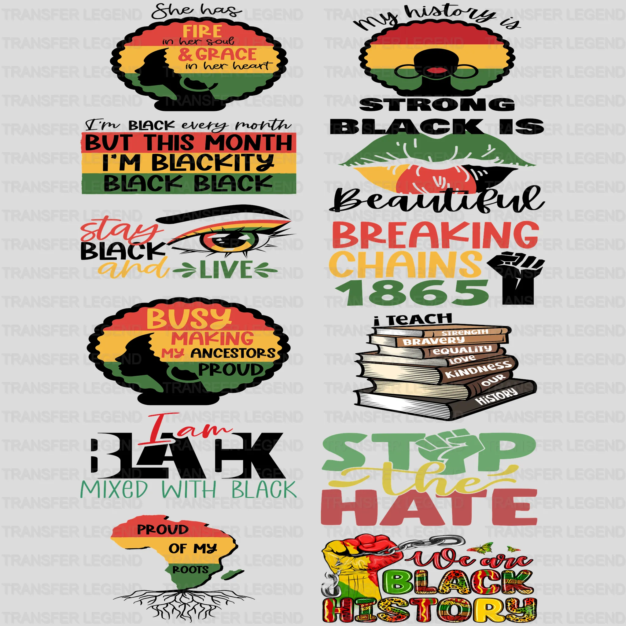 Black History Month-BLM Premade Gang sheet - 12 PCS 10 INCH - transferlegend