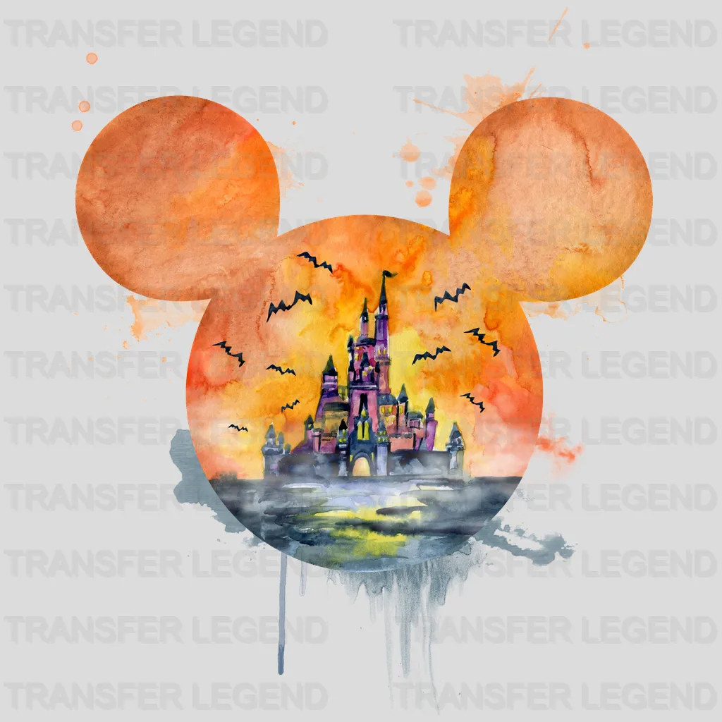 Disney Castle Mickey And Minnie Head Watercolor Design - DTF heat transfer - transferlegend