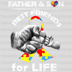 Father & Son Best Friends For Life Autism Awareness Design - DTF heat transfer - transferlegend