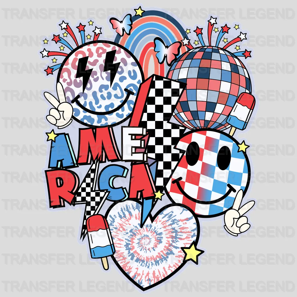 America Smiley Face DTF Transfer - transferlegend