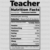 Teacher Nutrition Facts 100 Days Of School Design - DTF heat transfer - transferlegend