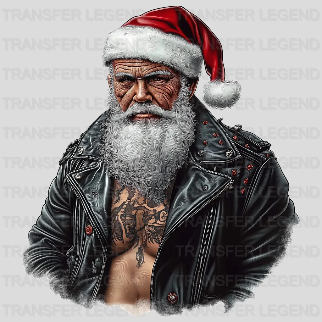 Leather Jacket Santa Claus Design - DTF Heat Transfer - transferlegend