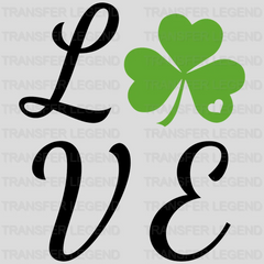 Three Leaf Clover LOVE Stacked Text St. Patrick's Day Design - DTF heat transfer - transferlegend