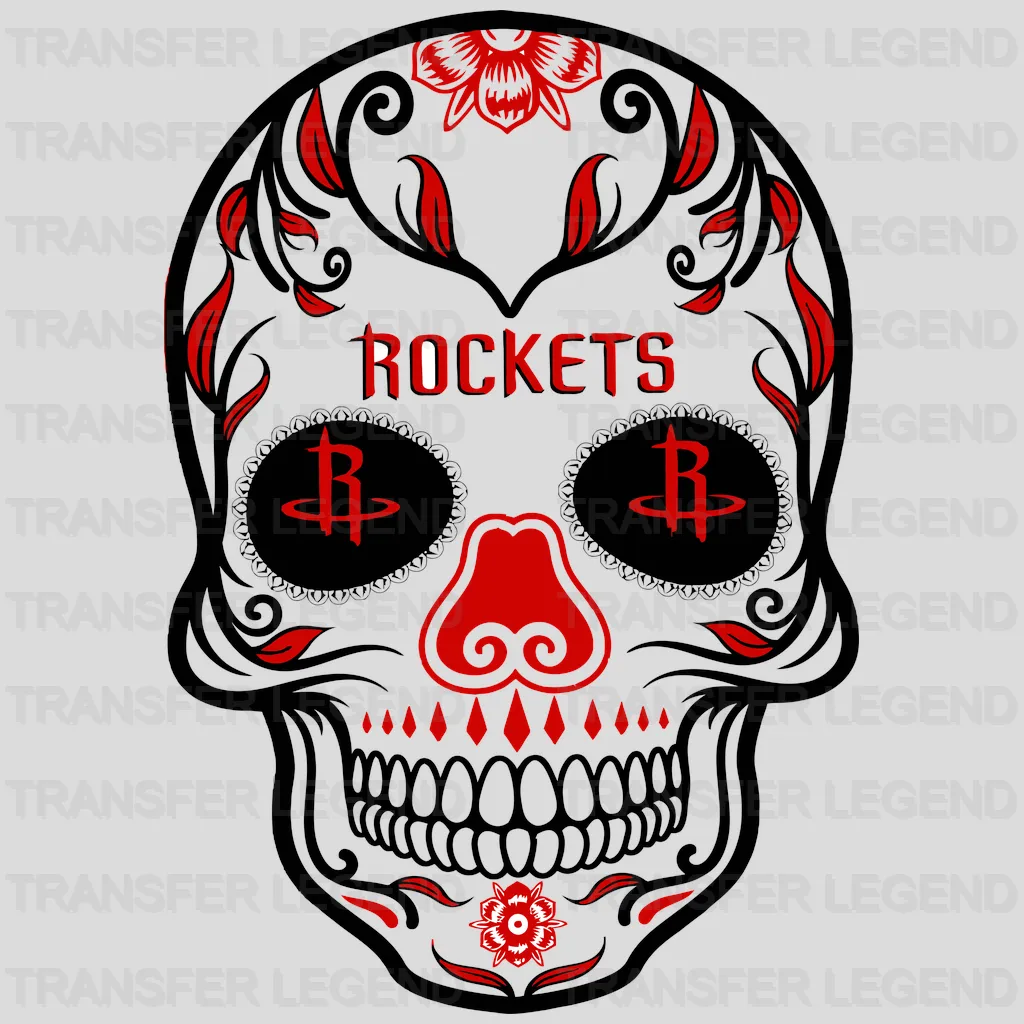 Houston Rockets Sugar Skull Calavera Emblem NBA Design - DTF Heat Transfer