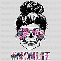 Mom Life Woman Skull and Floral Sunglasses And Messy Bun -  Mothers Day - Design - DTF heat transfer - transferlegend