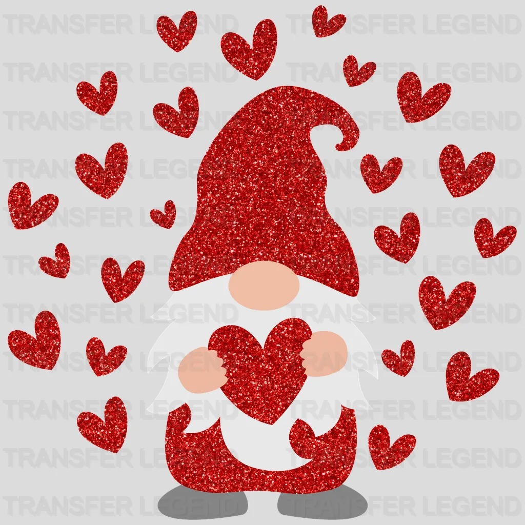 Gnome with Red Hearts Valentine's Day Design - DTF heat transfer - transferlegend