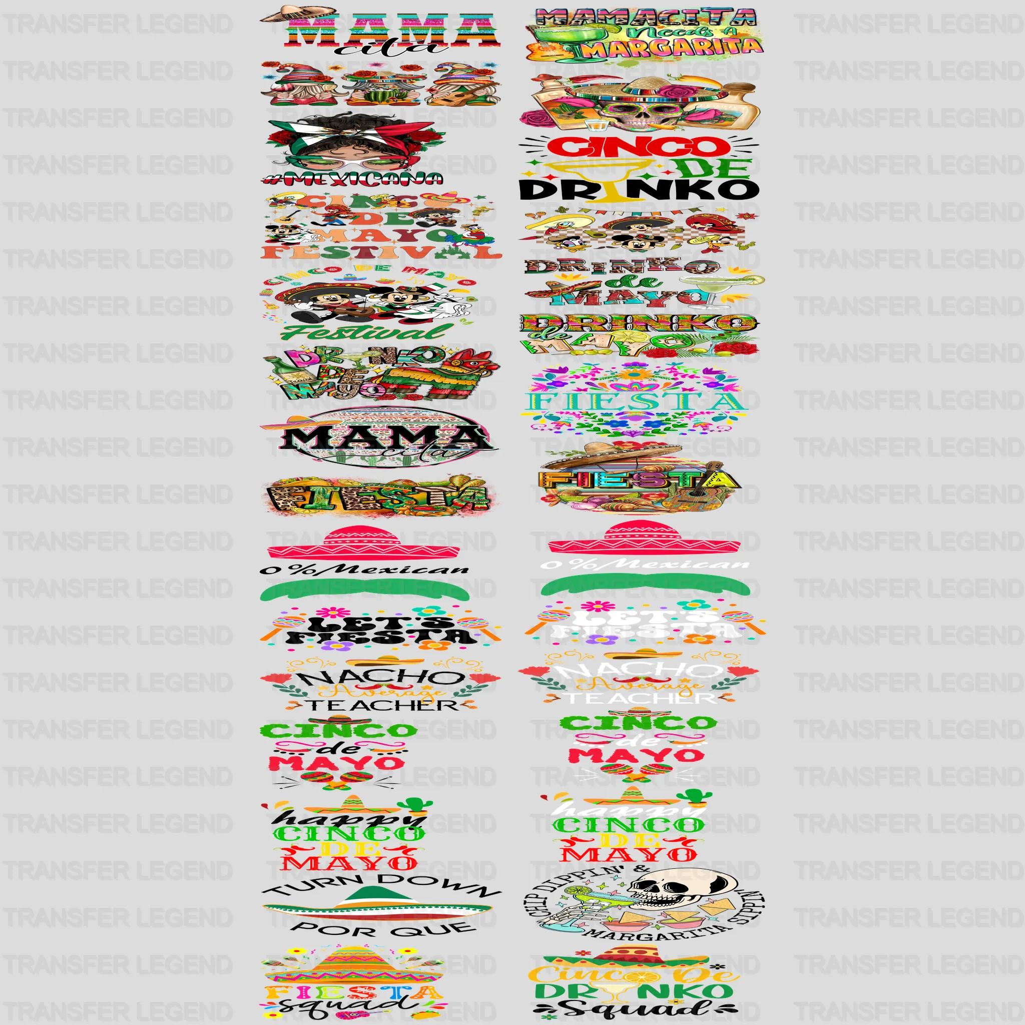 Cinco De Mayo Premade Gang sheet - 30 PCS 10 INCH (Bundle 1) - transferlegend