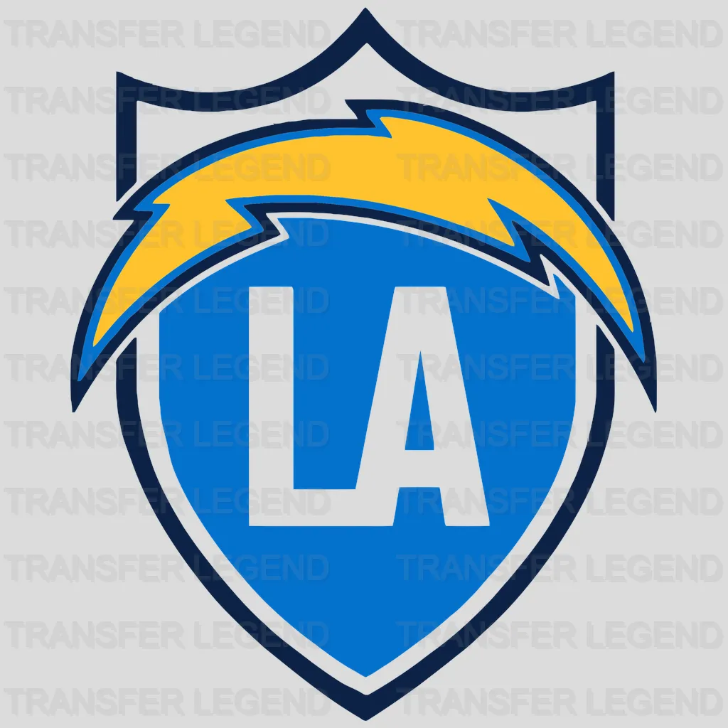 Los Angeles Chargers Shield Crest with LA Monogram & Bolt NFL Design - DTF Heat Transfer
