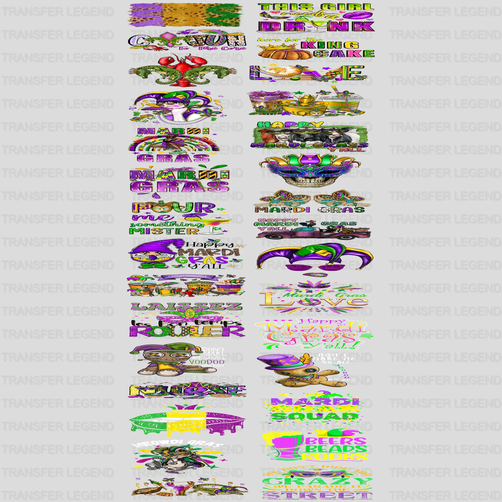 Mardi Gras Premade Gang sheet - 30 PCS 10 INCH - transferlegend