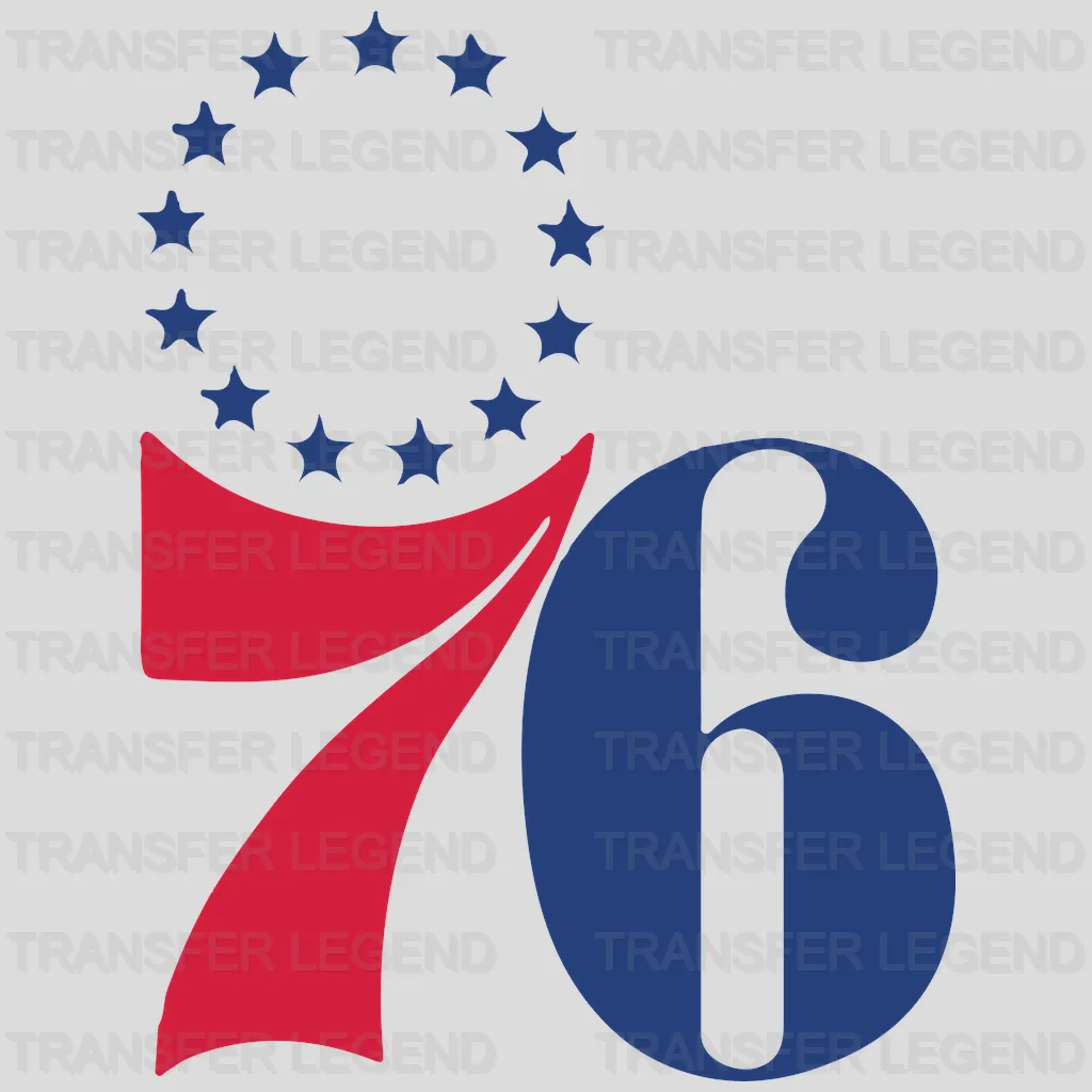 Philadelphia 76ers 76 with Thirteen Stars Crest NBA Design - DTF Heat Transfer