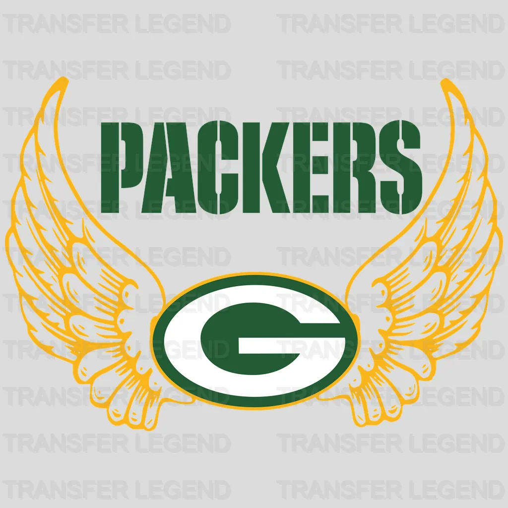 Green Bay Packers winged team G logo with stylized wings, NFL design - DTF Heat Transfer