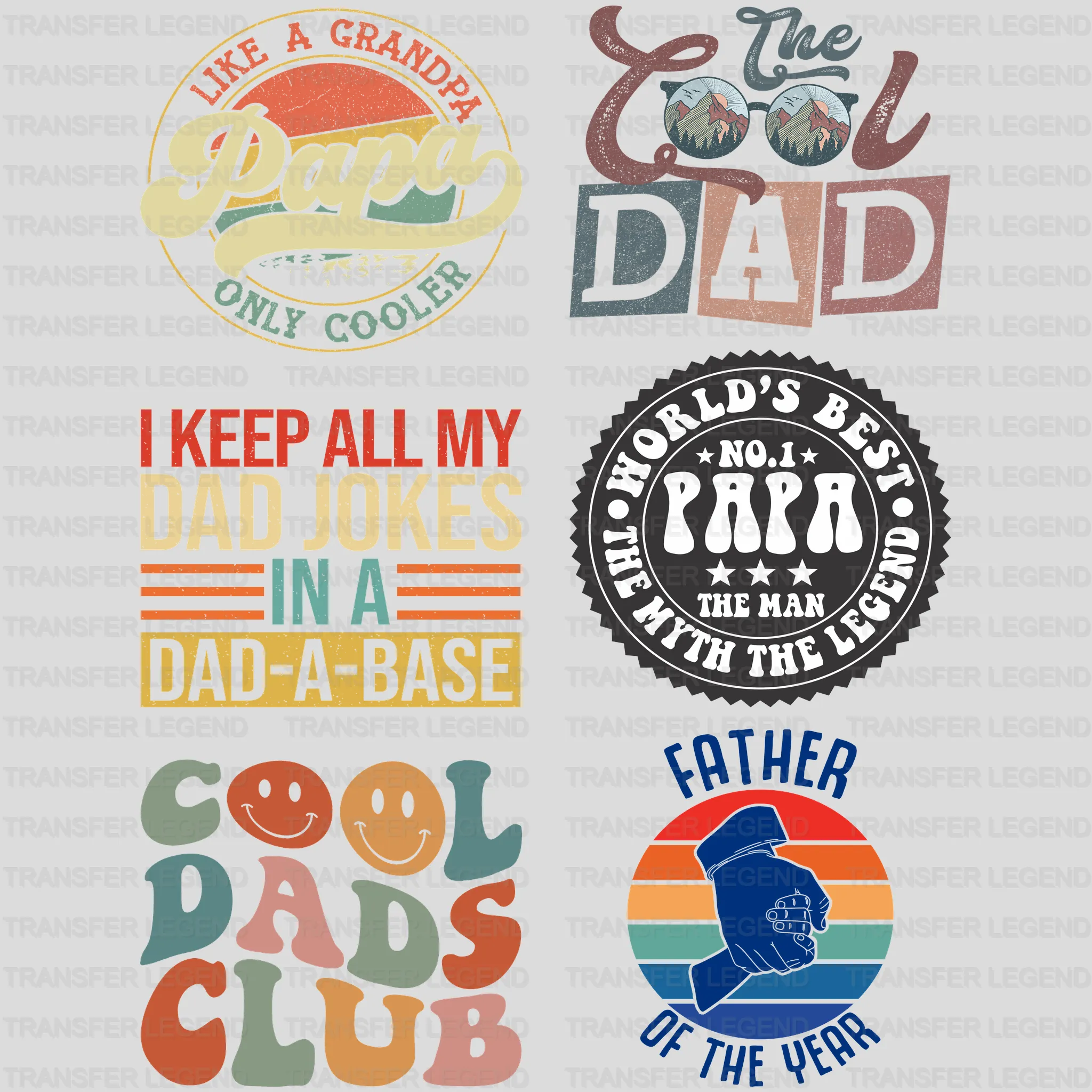 Father's Day -Premade Gang sheet - 6 PCS 10 INCH - transferlegend