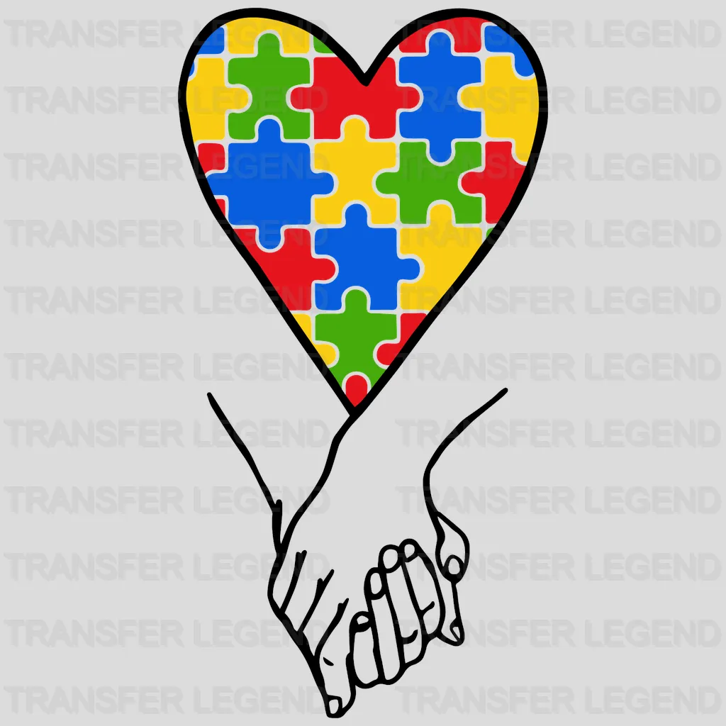 Holding Hands Autism Heart Shape Design - DTF heat transfer - transferlegend