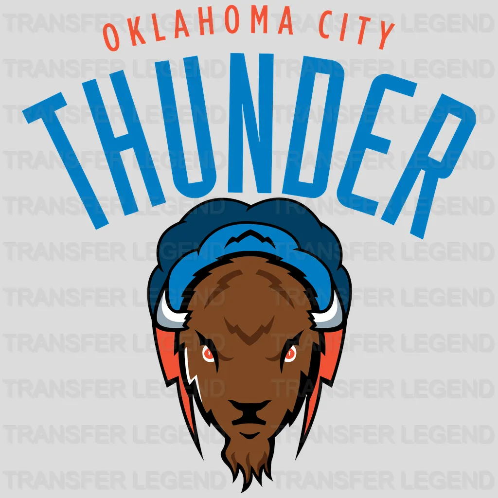 Oklahoma City Thunder Arched THUNDER with Bison Centerpiece NBA Design - DTF Heat Transfer