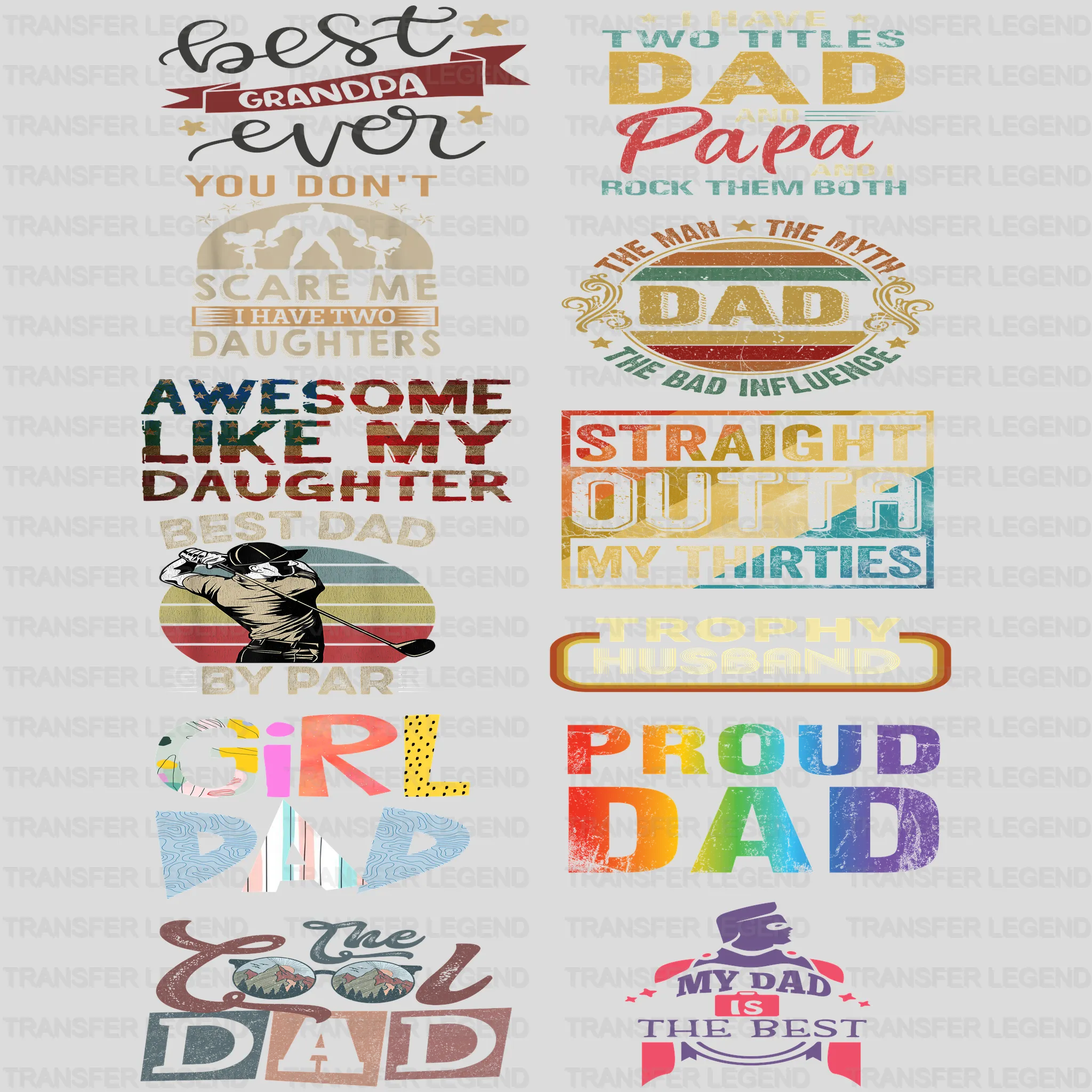 Father's Day - Premade Gang sheet - 12 PCS 10 INCH - transferlegend