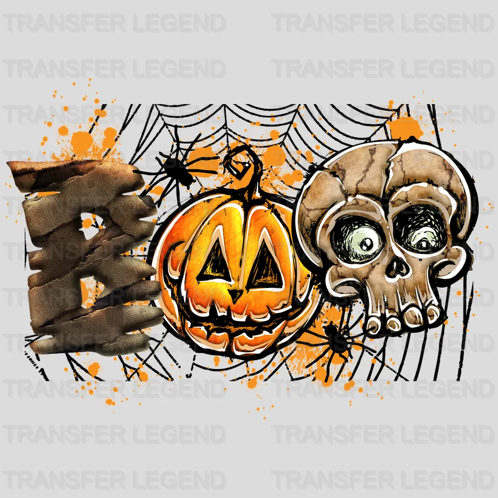 Halloween Boo Pumpkin Spider Skeleton Head Design - DTF heat transfer - transferlegend