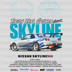 Nissan Skyline R34 Brian Spilner Cars Design - DTF Heat Transfer - transferlegend