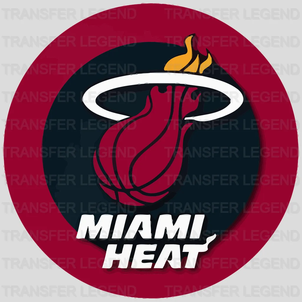 Miami Heat Roundel with Primary Flaming Ball & Wordmark NBA Design - DTF Heat Transfer