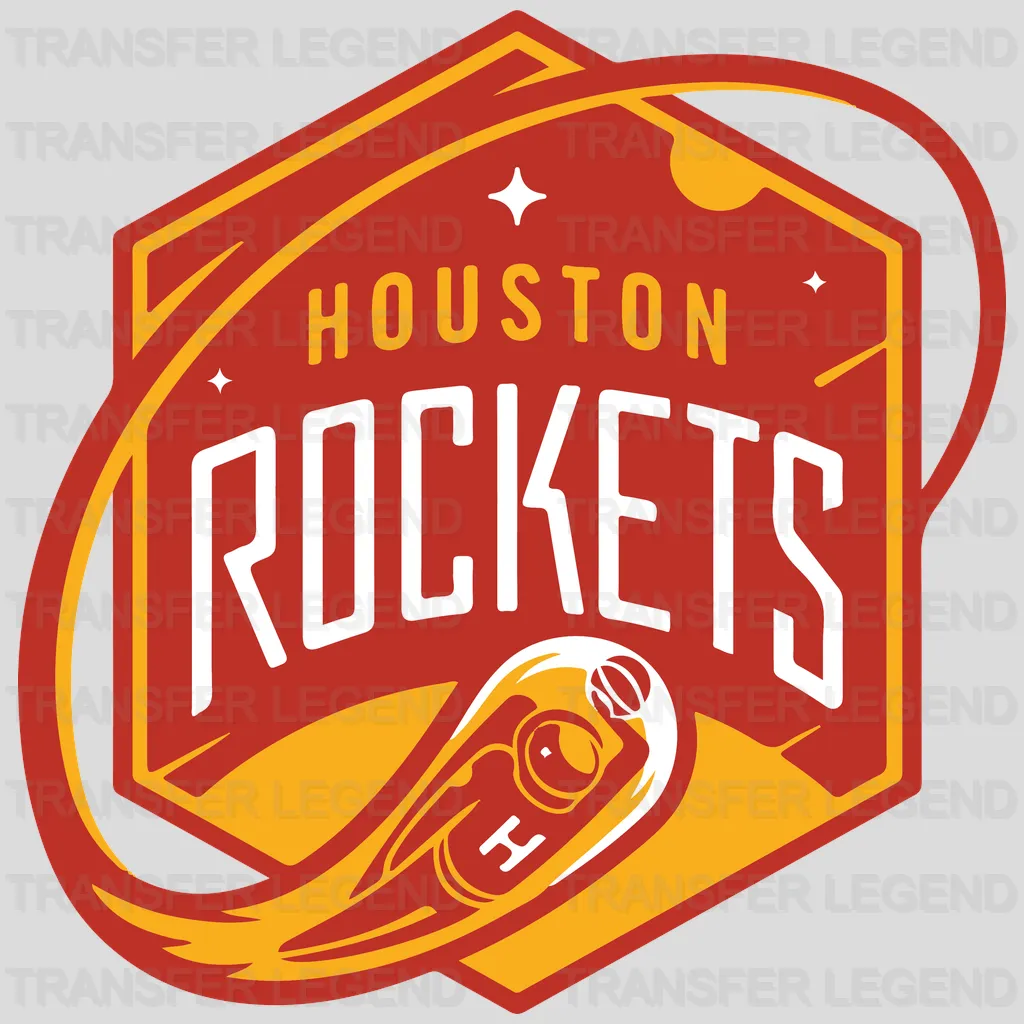 Houston Rockets Shield Emblem with Rocket Trail NBA Design - DTF Heat Transfer