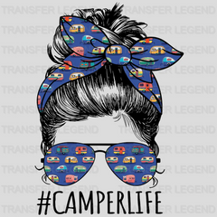 Camping Life - Girl With Messy Bun Design - DTF heat transfer - transferlegend