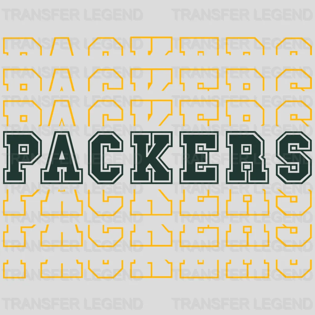 Green Bay Packers repeating PACKERS text pattern, NFL design - DTF Heat Transfer