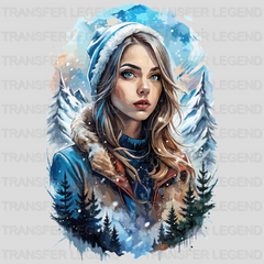 Lady In Mountains Winter Design - DTF Heat Transfers - transferlegend