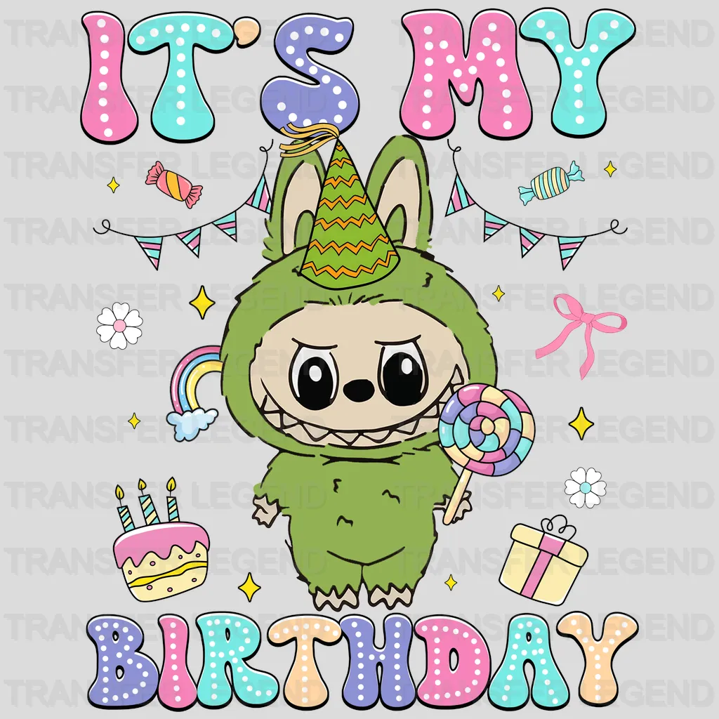It's My Green Birthday Labubu Design - DTF Heat Transfers