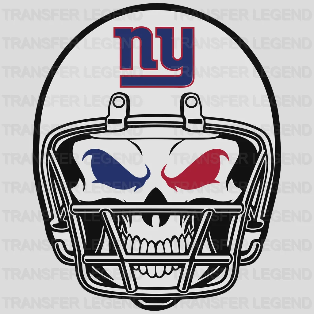 New York Giants skull‑face mask with grid detail, NFL design - DTF Heat Transfer