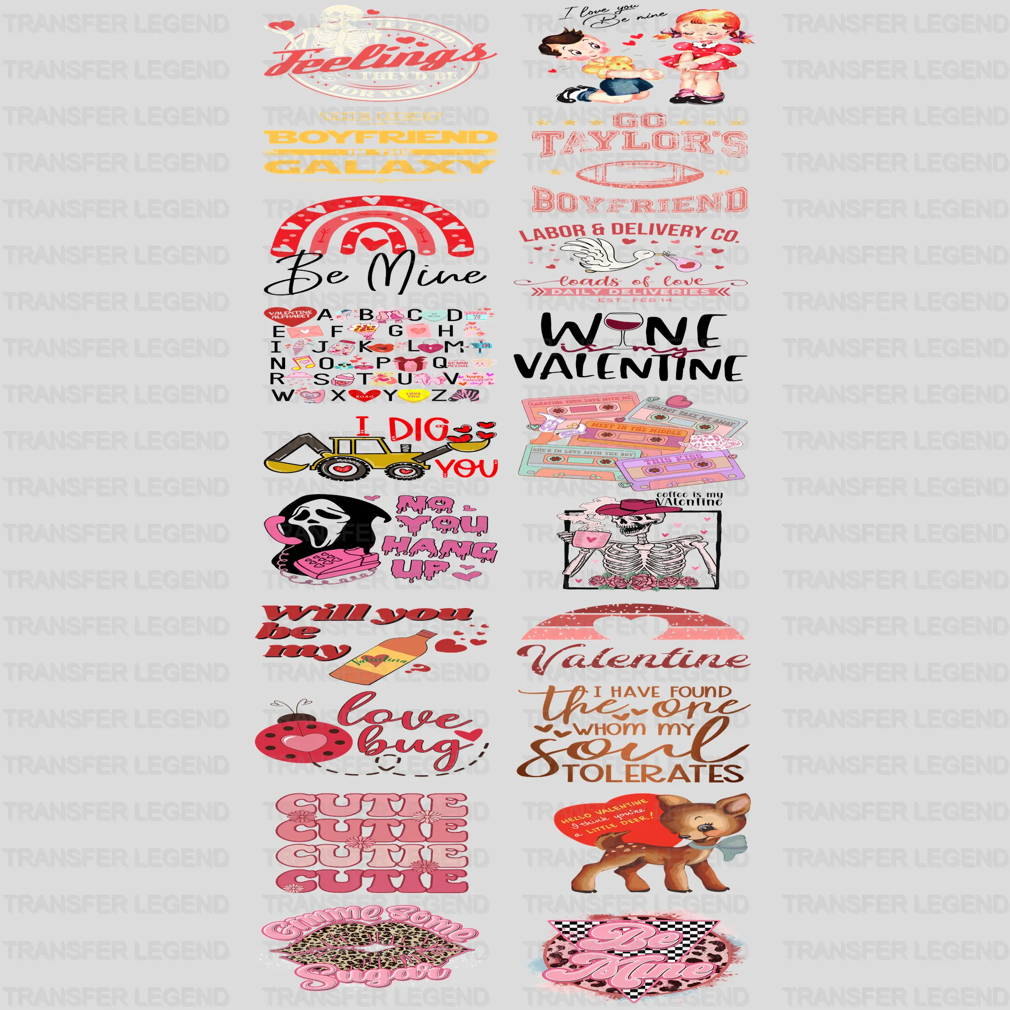 Valentine's Premade Gang sheet - 20 PCS 10 INCH - transferlegend