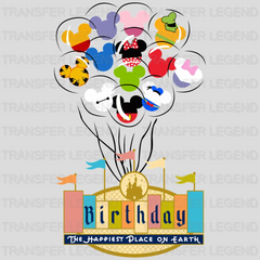 Birthday The Happiest Place On Earth Mickey Head Balloons Design - DTF heat transfer - transferlegend