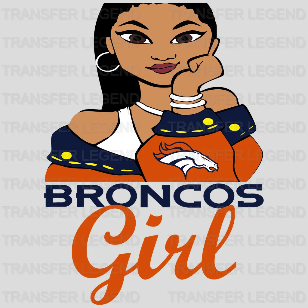 Denver Broncos Fan Girl Wordmark Illustration NFL Design - DTF Heat Transfer