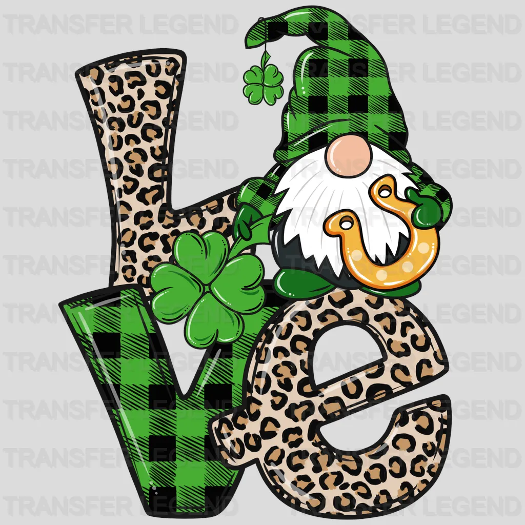 St. Patrick's Day Love Gnome Leopard Design - DTF heat transfer - transferlegend