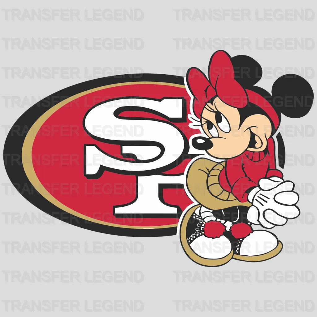 San Francisco 49ers Minnie Fan with SF Oval NFL Design - DTF Heat Transfer