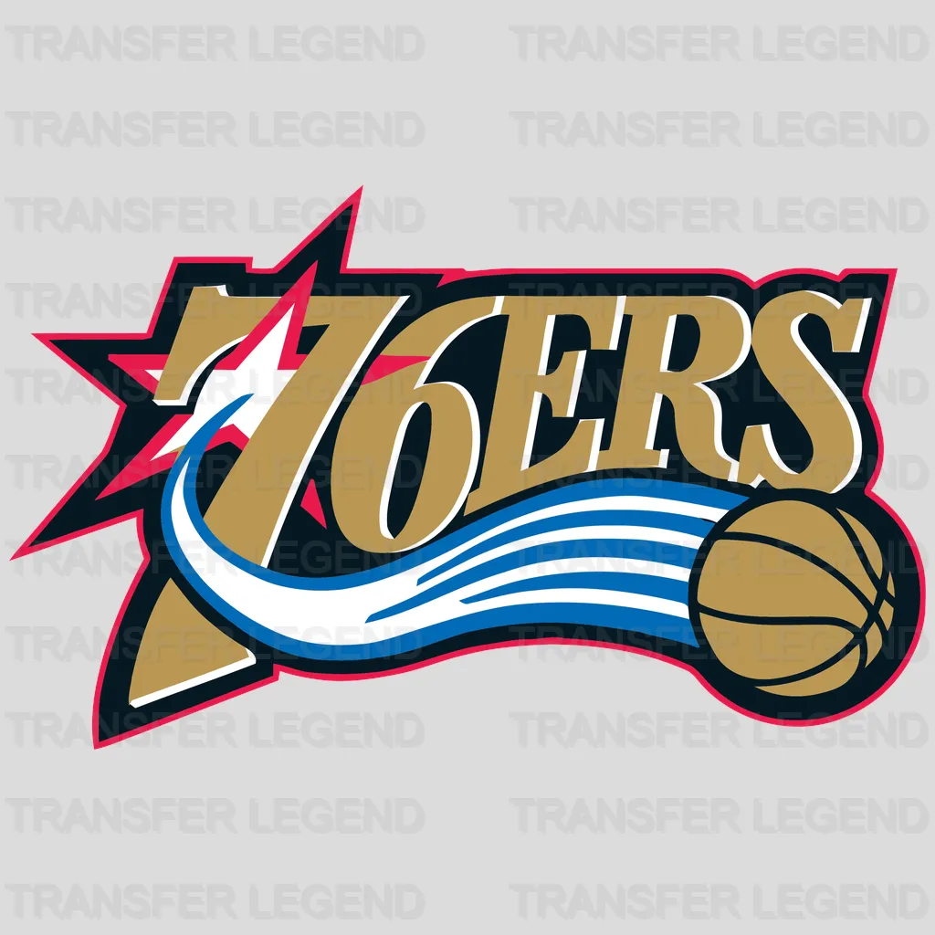 Philadelphia 76ers Shooting-Star Streak Wordmark with Basketball NBA Design - DTF Heat Transfer