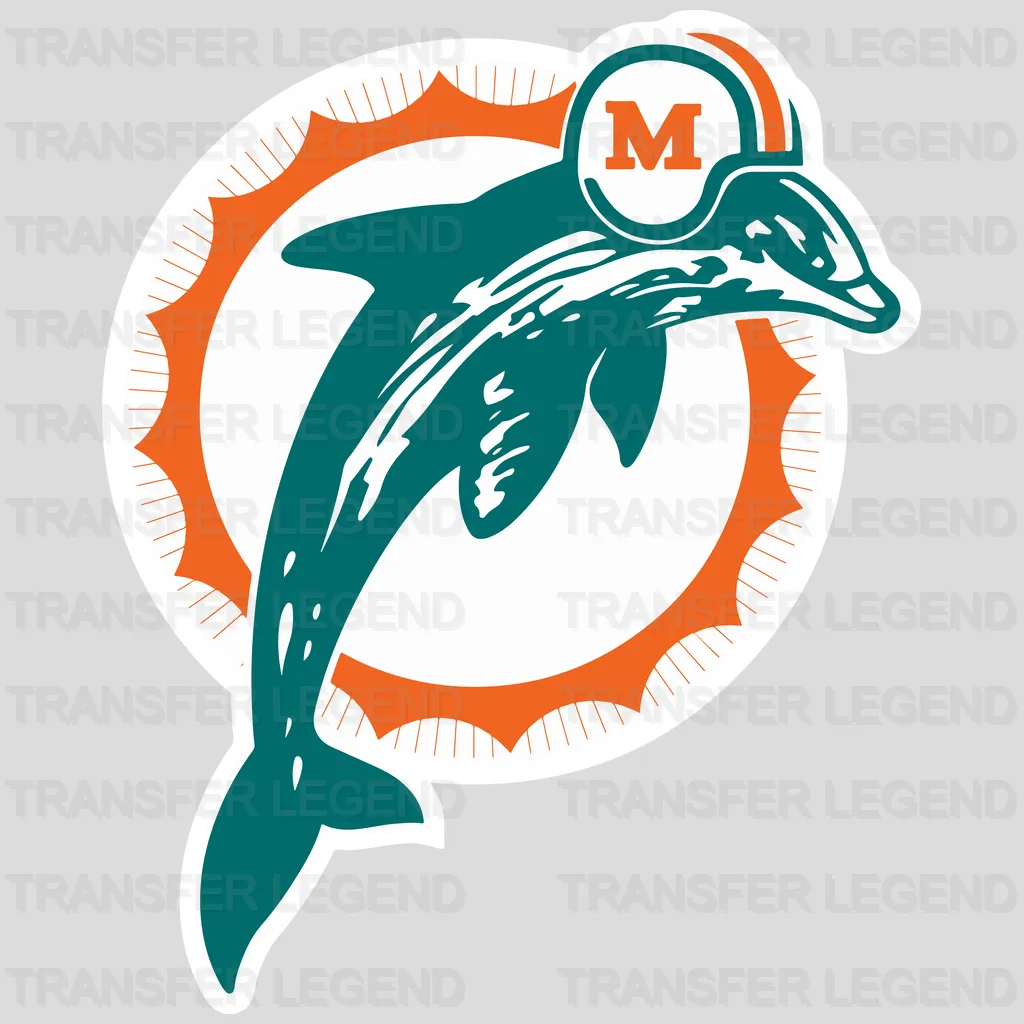 Miami Dolphins Stylized Dolphin Circle Emblem NFL Design - DTF Heat Transfer